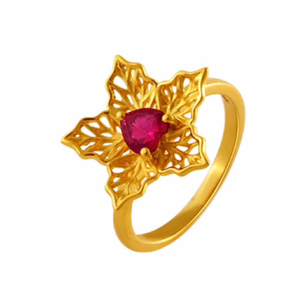 14KT (585) Yellow Gold And American Diamond Ring For Women