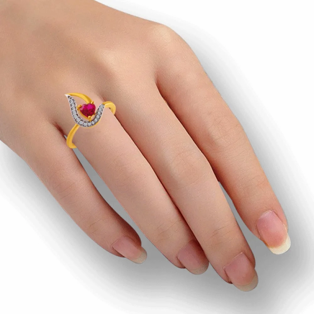 14KT (585) Yellow Gold And American Diamond Ring For Women