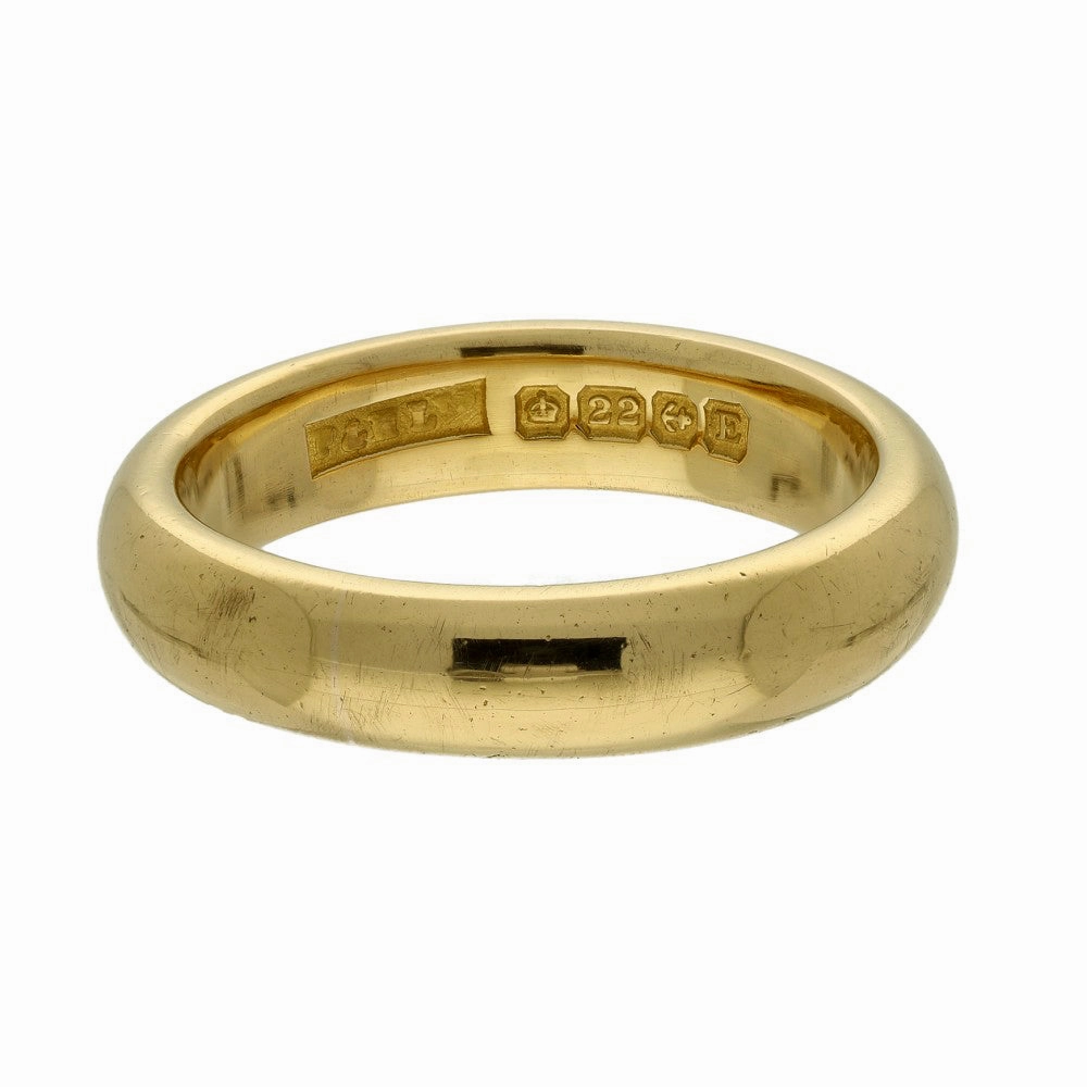 1853 Vintage 22ct Yellow Gold Plain Band Wedding Ring 4.7mm Size O