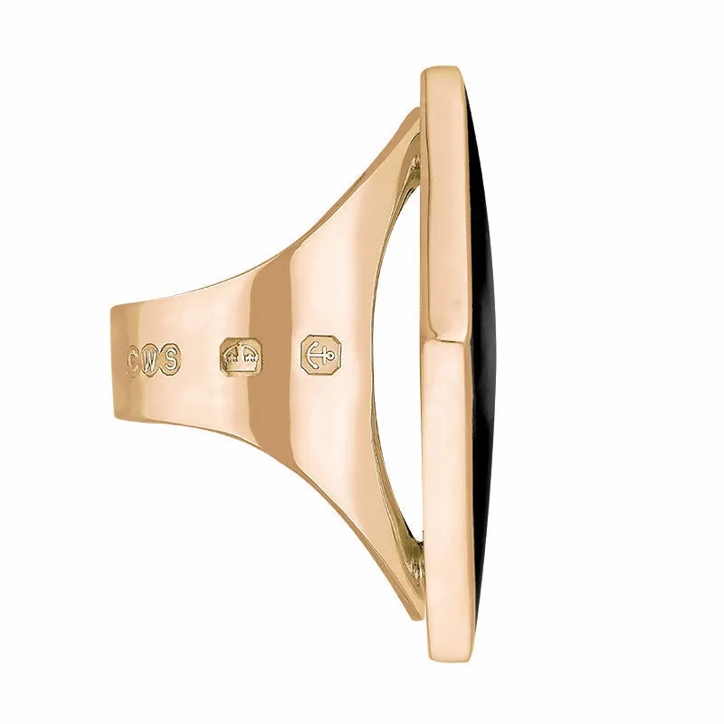 18ct Rose Gold Whitby Jet Hallmark Large Rhombus Ring