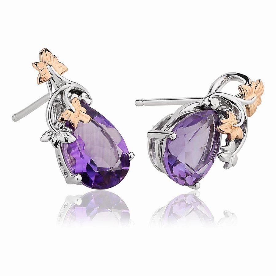 18ct White & Rose Gold Great Vine Amethyst Stud Earrings