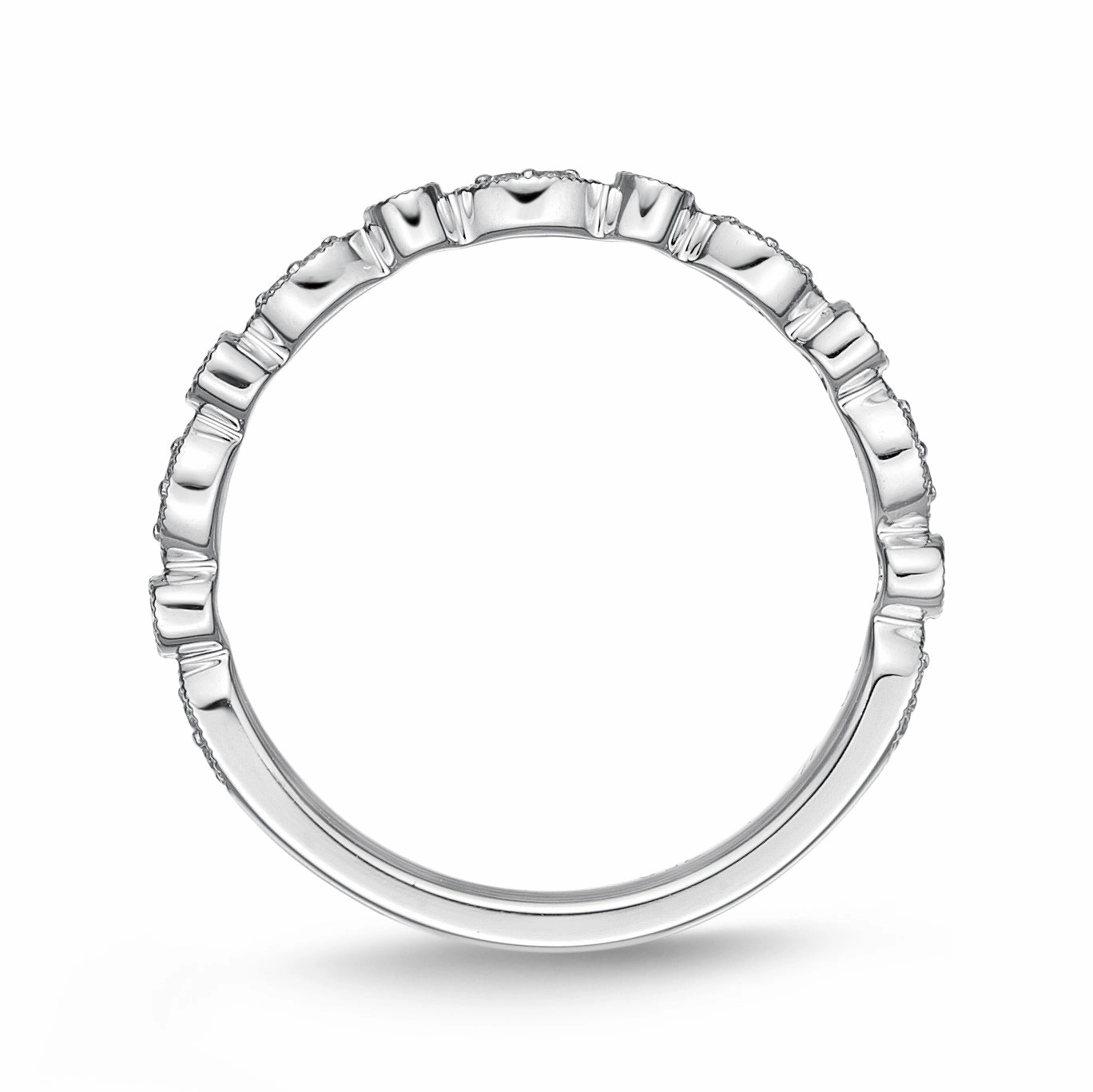 18ct White Gold 0.15 Carat Diamond Vintage Round & Illusion Marquise Stack Ring