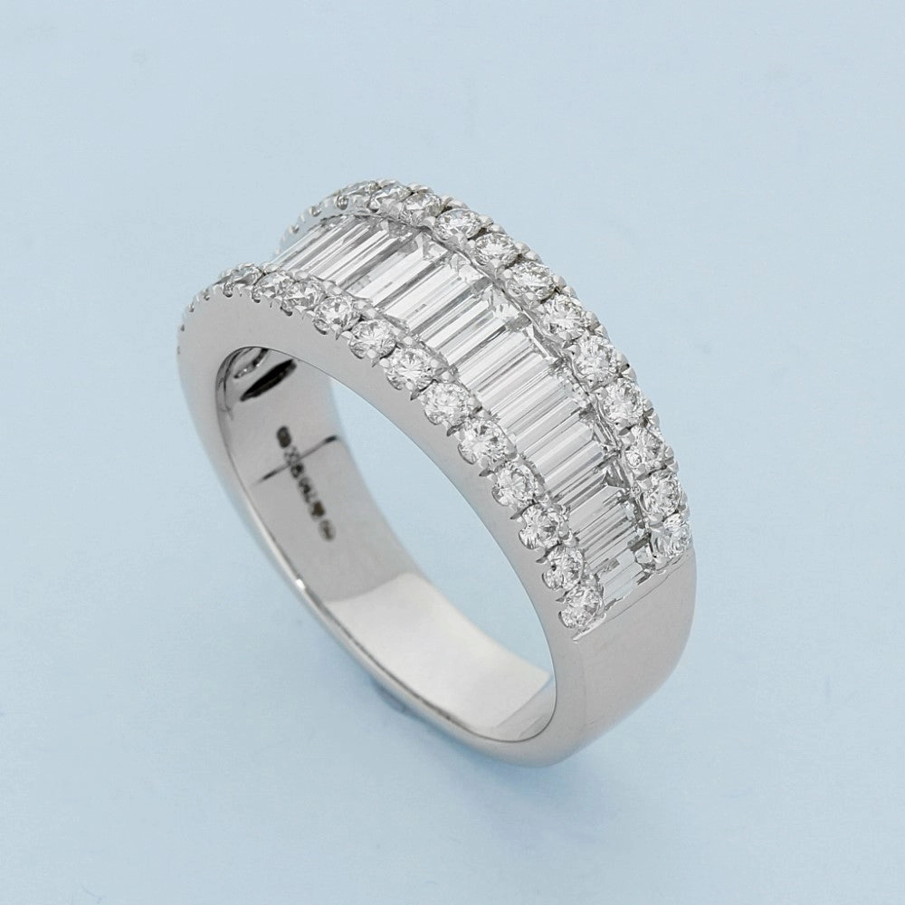 18ct White Gold Baguette & Round Diamond Triple Row Eternity Ring