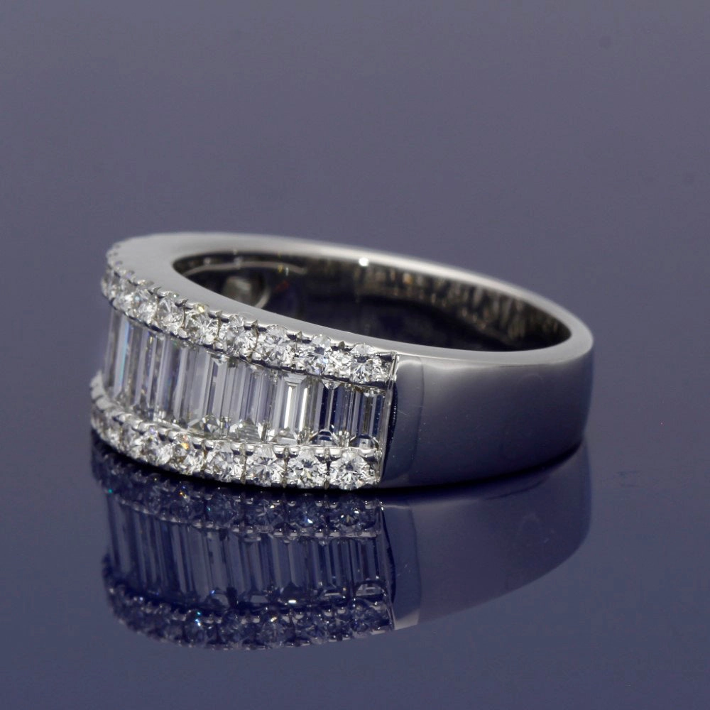 18ct White Gold Baguette & Round Diamond Triple Row Eternity Ring