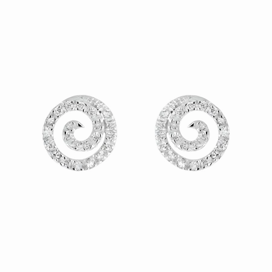 18ct White Gold Diamond Set Circle Swirl Stud Earrings