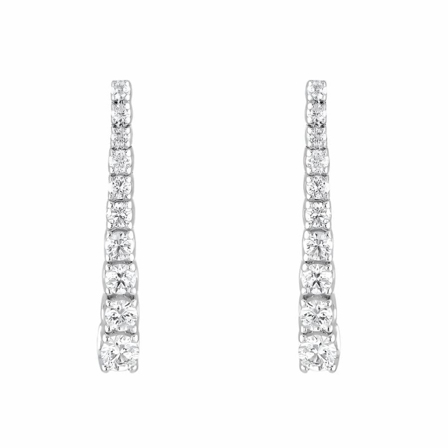 18ct White Gold Graduated Round Brilliant Cut Diamond Drop Earrings