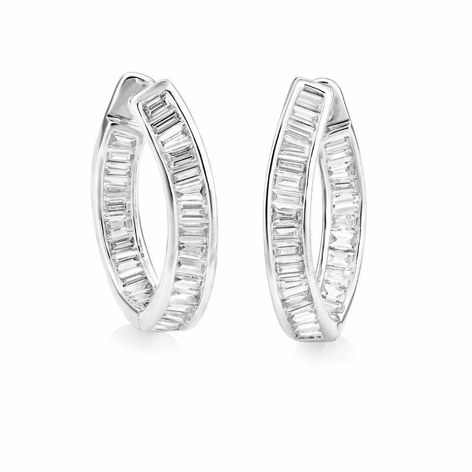 18ct white gold Inside/Outside baguette diamond channel set hoop earrings