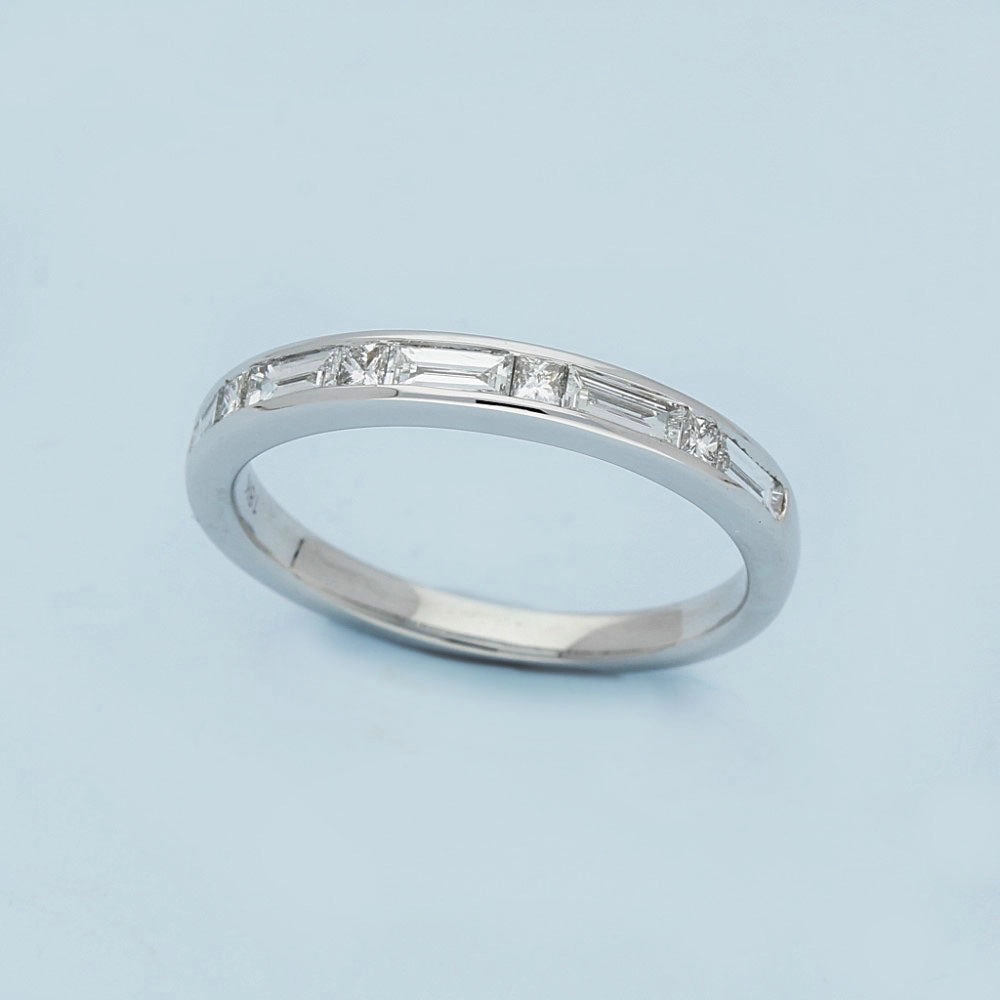 18ct White Gold Princess and Baguette Cut Diamond Half Eternity Ring