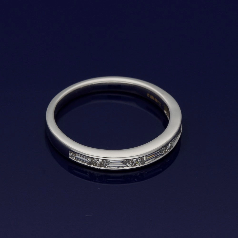 18ct White Gold Princess and Baguette Cut Diamond Half Eternity Ring