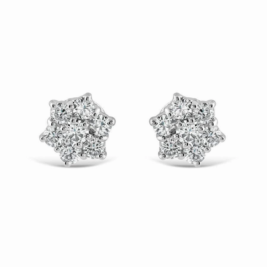 18ct White Gold Round Brilliant Cut Diamond Cluster Stud Earrings