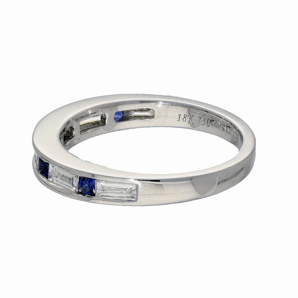18ct White Gold Sapphire & Baguette Cut Diamond Half Eternity Ring
