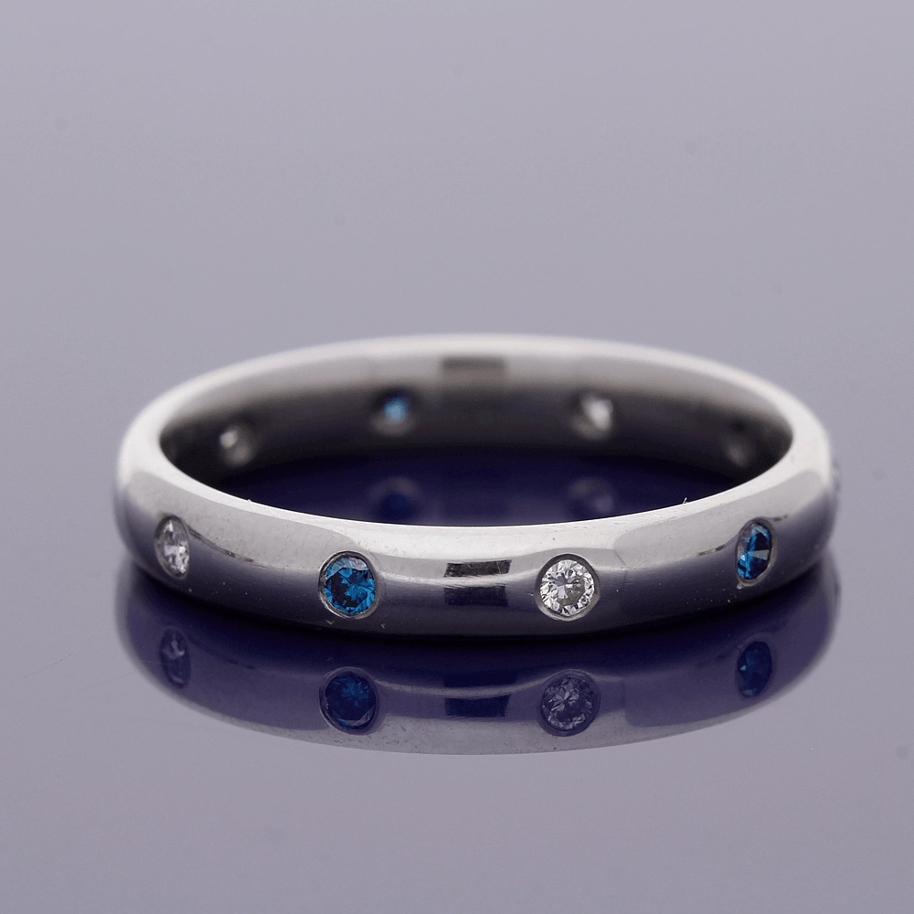 18ct White Gold Sapphire & Diamond Roman Set Eternity Ring