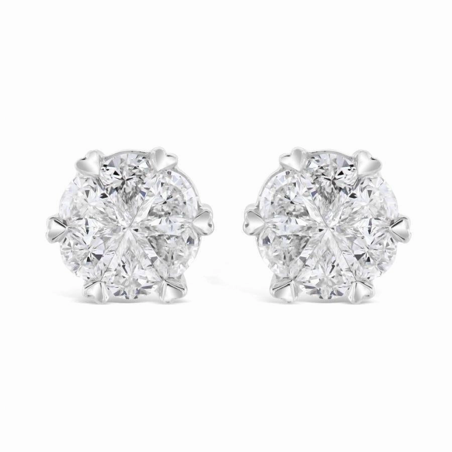 18ct White Gold Triangular Cut Diamond Cluster Stud Earrings