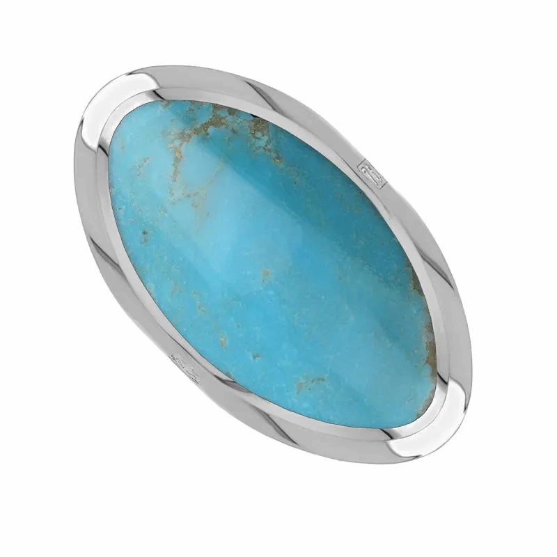 18ct White Gold Turquoise Hallmark Large Oval Ring