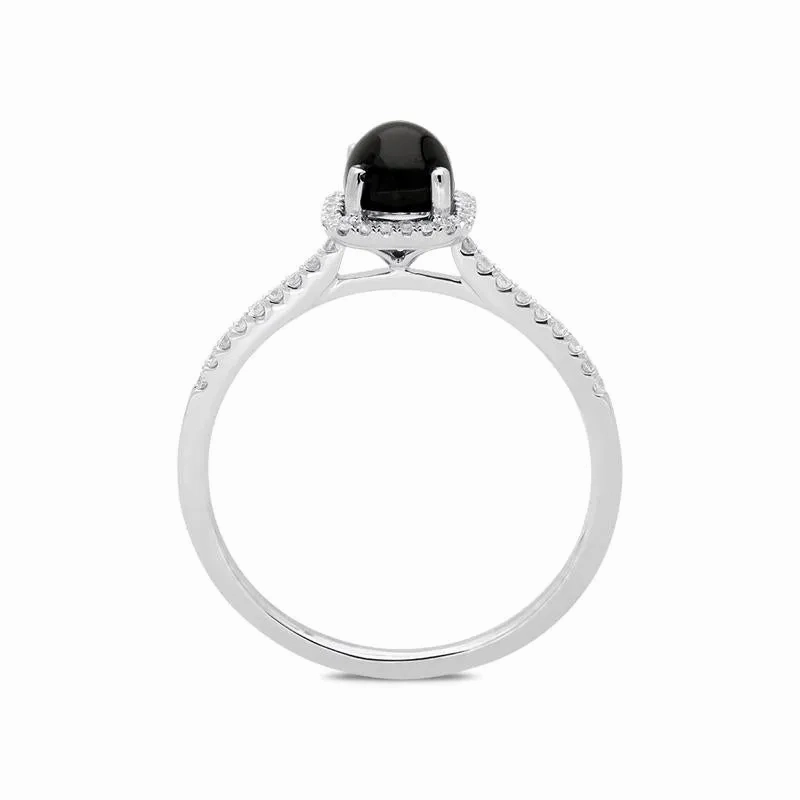 18ct White Gold Whitby Jet 0.16ct Diamond Square Cluster Ring