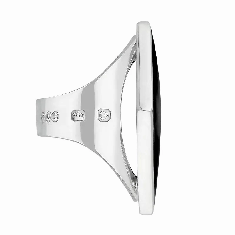 18ct White Gold Whitby Jet Hallmark Large Rhombus Ring