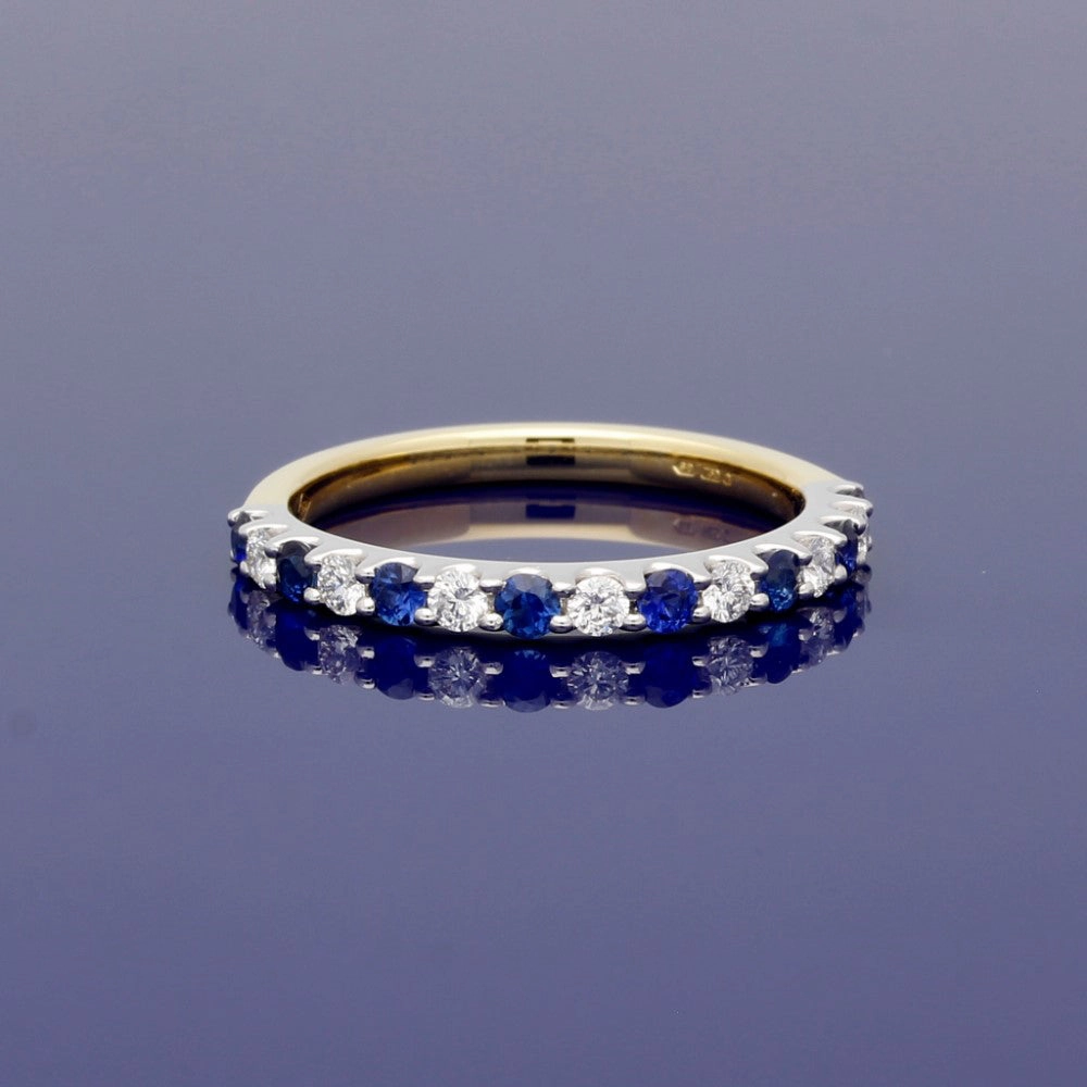18ct Yellow & White Gold Sapphire & Diamond Half Eternity Ring