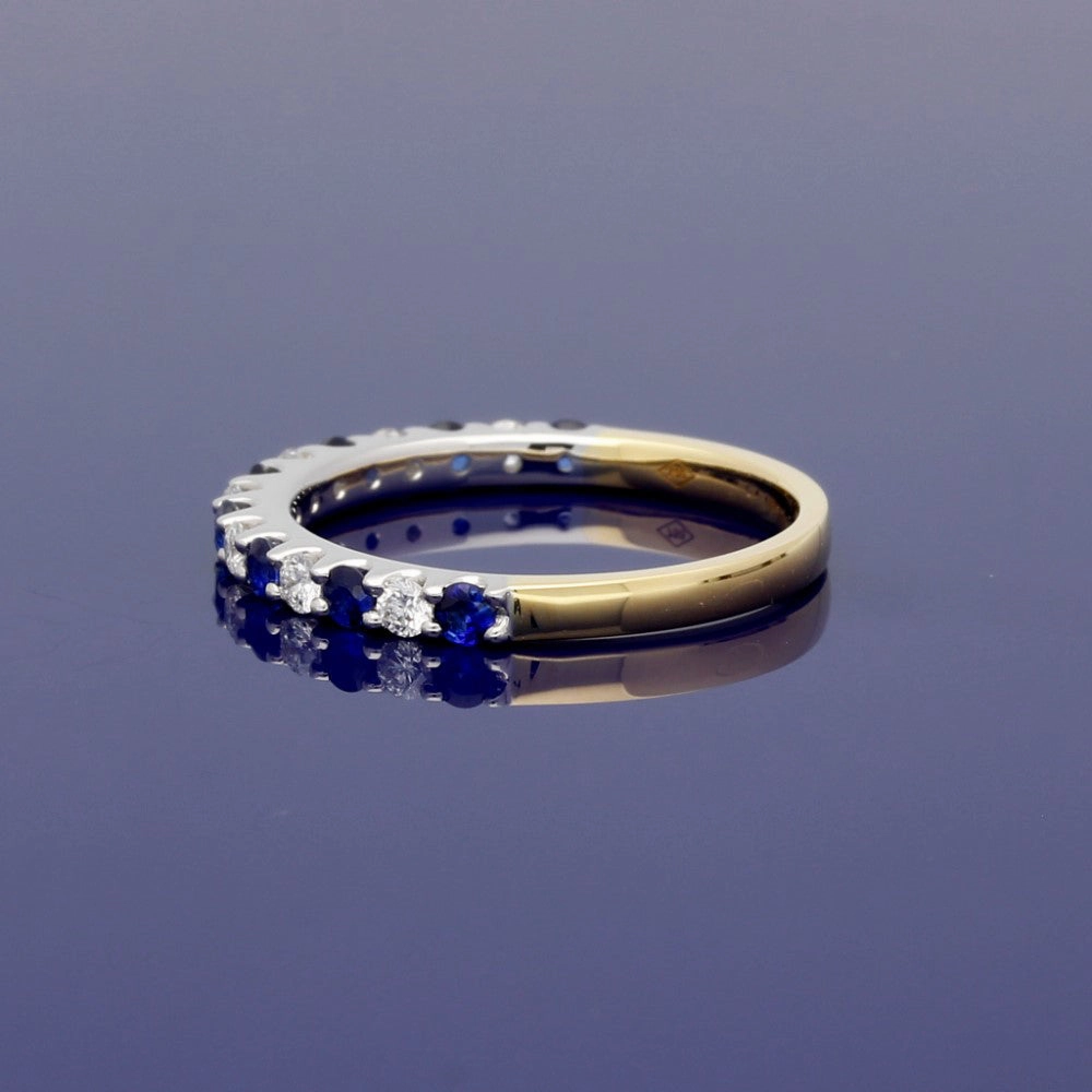 18ct Yellow & White Gold Sapphire & Diamond Half Eternity Ring