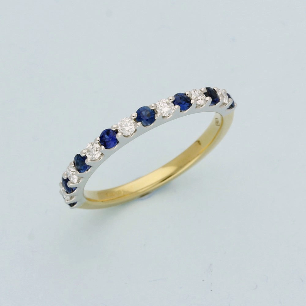 18ct Yellow & White Gold Sapphire & Diamond Half Eternity Ring