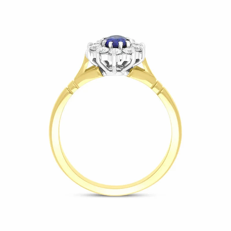 18ct Yellow Gold 0.48ct Sapphire Diamond Halo Ring