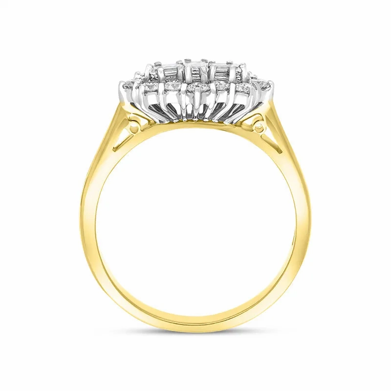 18ct Yellow Gold 0.60ct Diamond Baguette Cut Vintage Style Cluster Ring