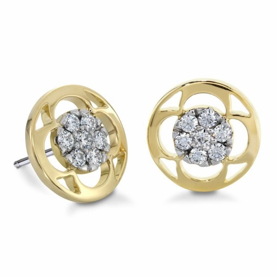 18ct Yellow Gold & Platinum Coplet Pave Set Diamond Stud Earrings