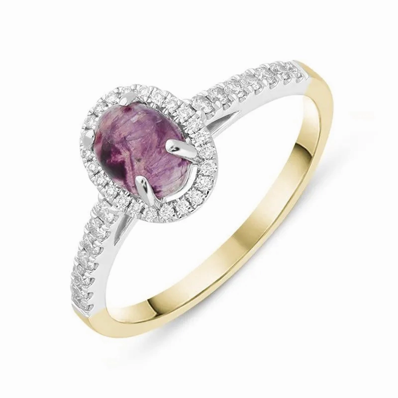 18ct Yellow Gold Blue John Diamond Oval Ring