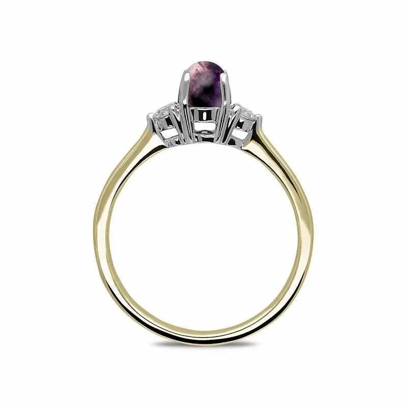 18ct Yellow Gold Blue John Diamond Round Claw Set Ring