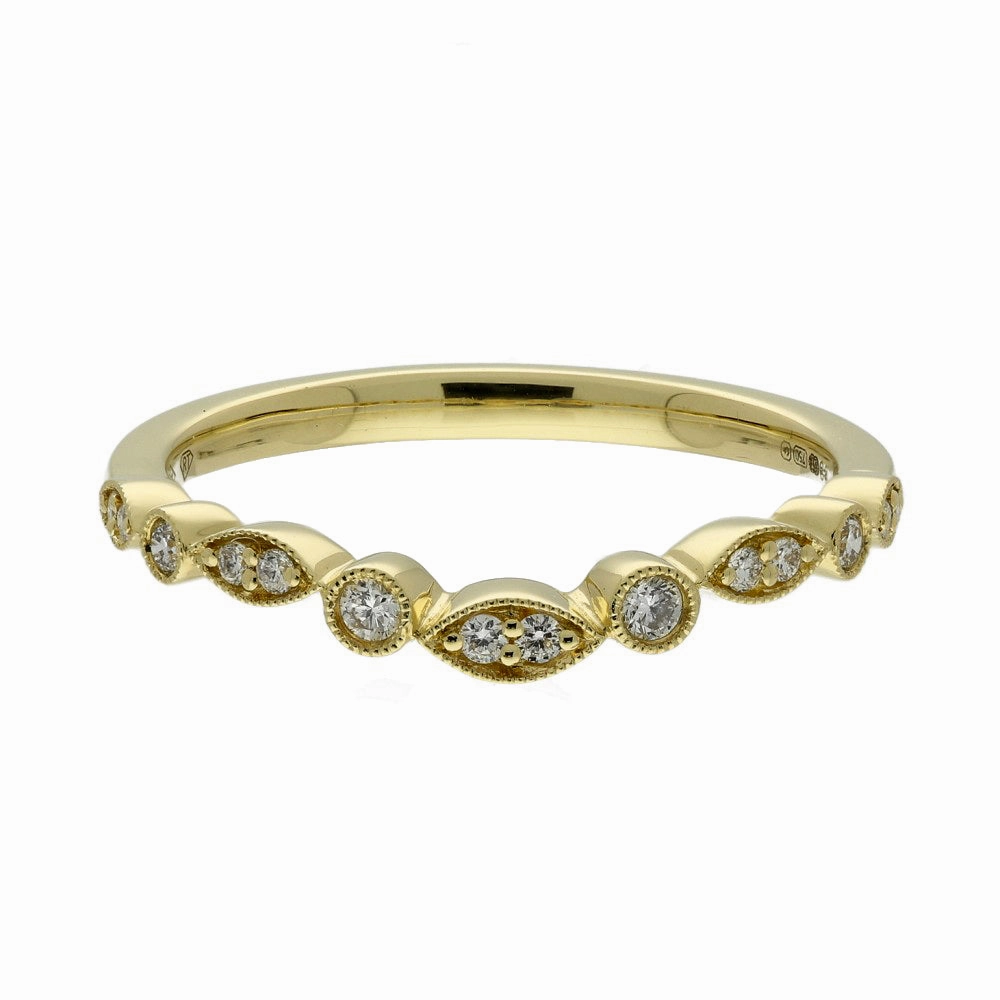 18ct Yellow Gold Diamond Milgrain Edge Half Eternity Ring
