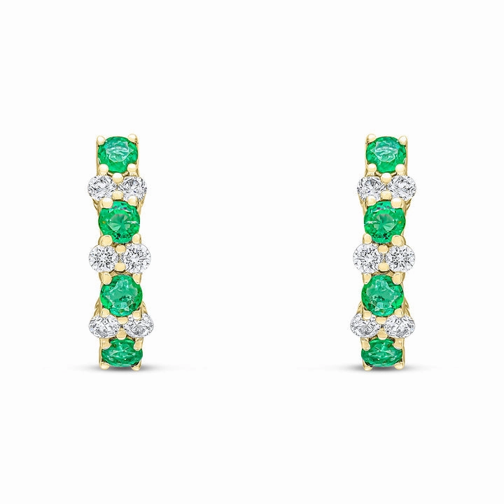 18ct yellow gold emerald and claw set hoop earrings