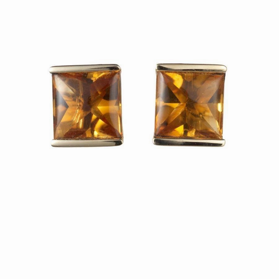 18ct Yellow Gold Half Bezel Set Square Cut Citrine Stud Earrings