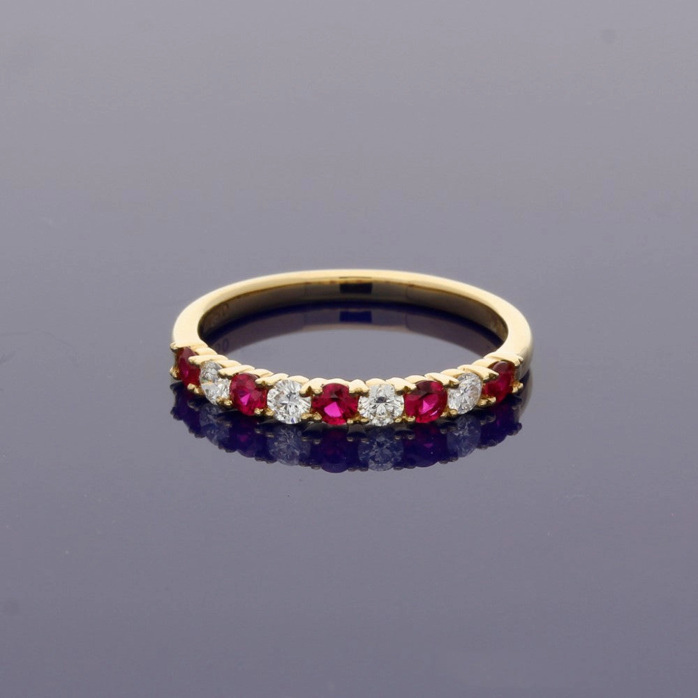 18ct Yellow Gold Ruby & Diamond Half Eternity Ring