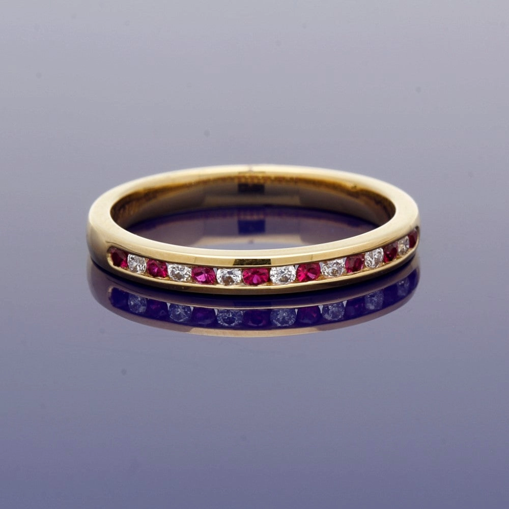 18ct Yellow Gold Ruby & Diamond Half Eternity Ring