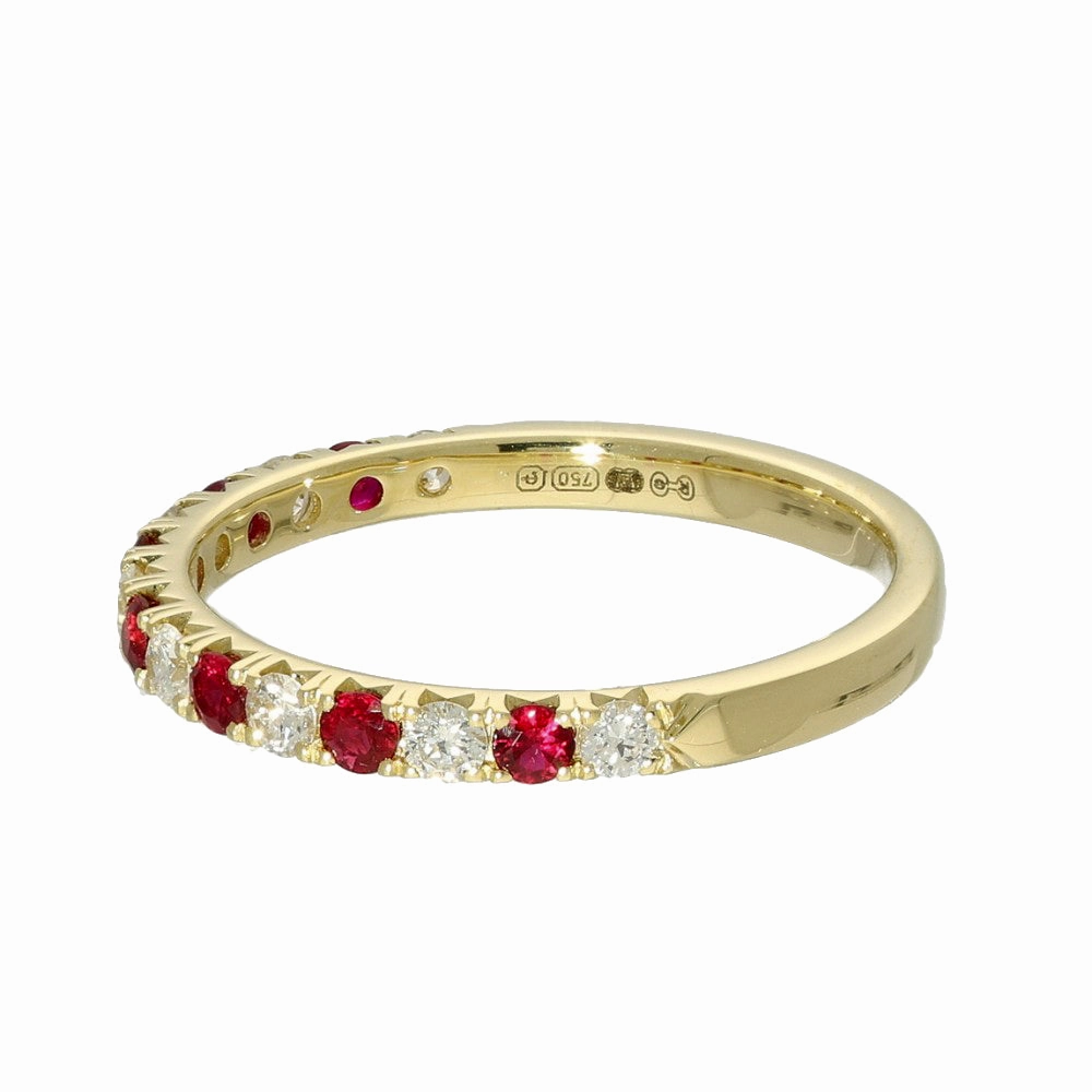 18ct Yellow Gold Ruby & Diamond Slim 2.1mm Half Eternity Ring