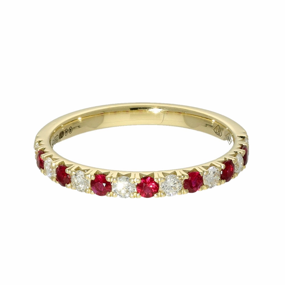 18ct Yellow Gold Ruby & Diamond Slim 2.1mm Half Eternity Ring