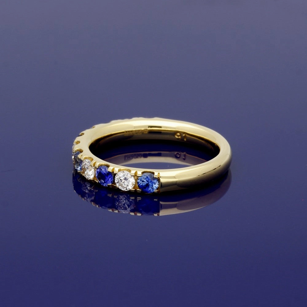 18ct Yellow Gold Sapphire & Diamond 3mm Half Eternity Ring