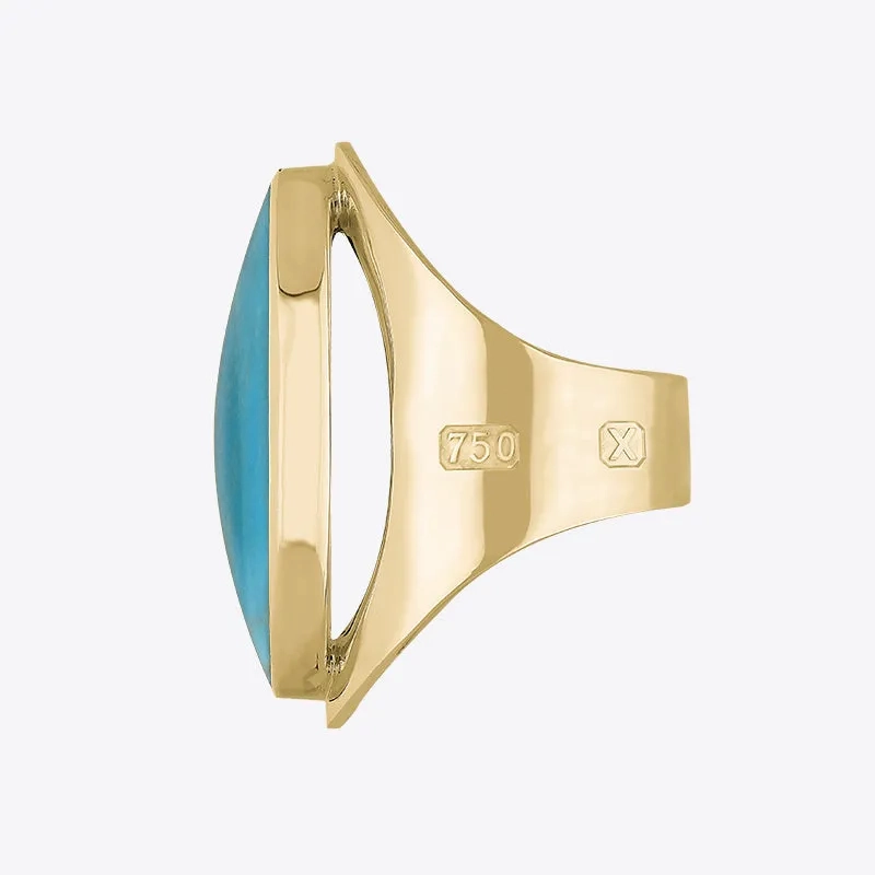 18ct Yellow Gold Turquoise Hallmark Large Oval Ring