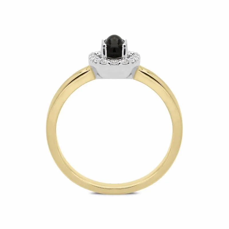 18ct Yellow Gold Whitby Jet 0.12ct Diamond Cluster Ring