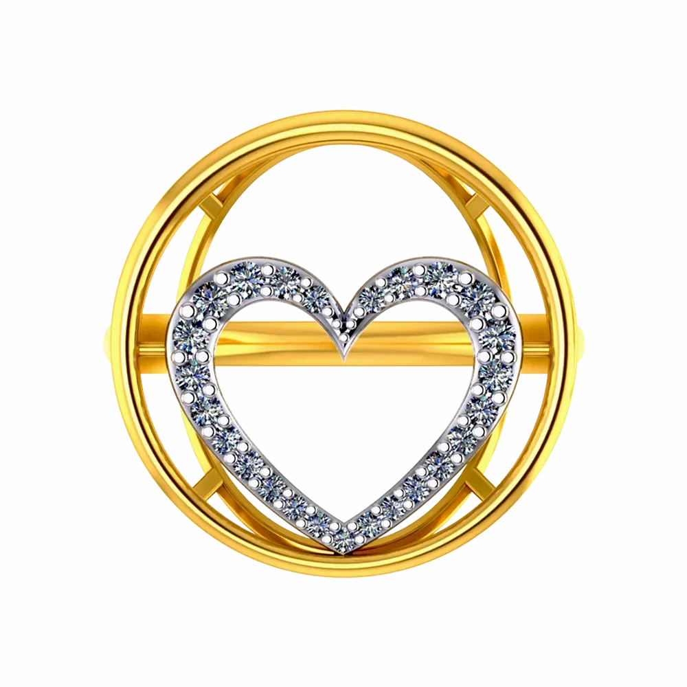 18k Diamond Ring With A Diamond-studded Heart Inside A Concentric Circle On Top