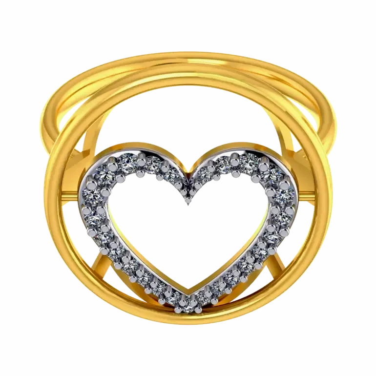 18k Diamond Ring With A Diamond-studded Heart Inside A Concentric Circle On Top