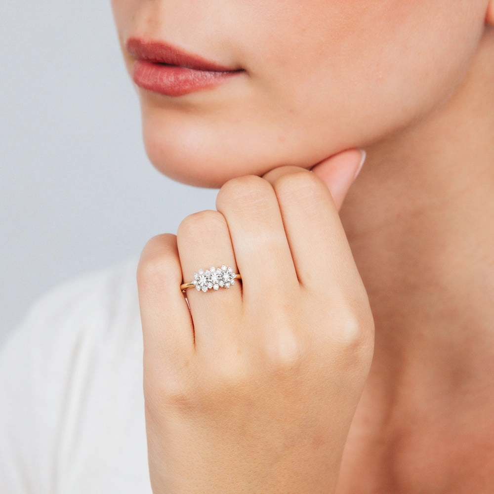 1/10 Carat Diamond Ring with 19 Round Brilliant Diamonds in 9ct Yellow Gold