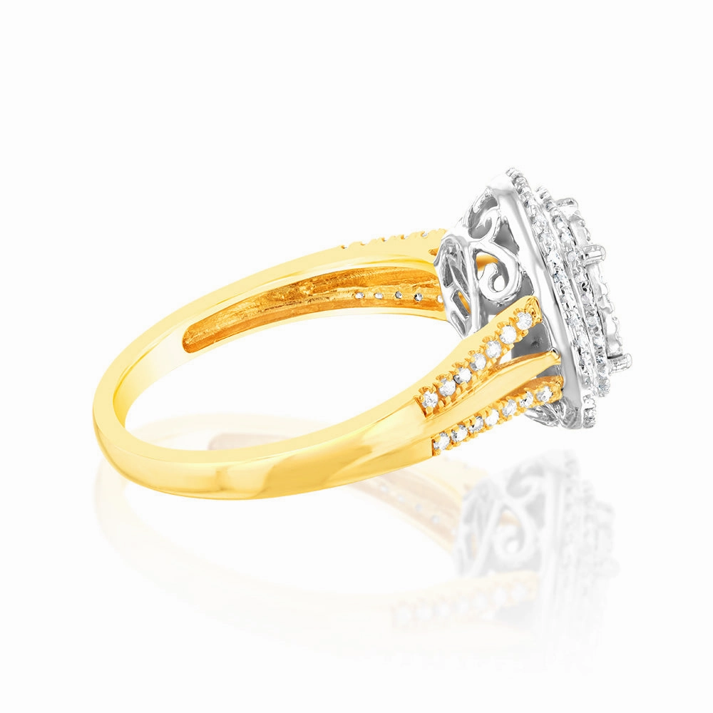 1/2 Carat Diamond Round Shaped Ring in 9ct Yellow Gold & Sterling Silver