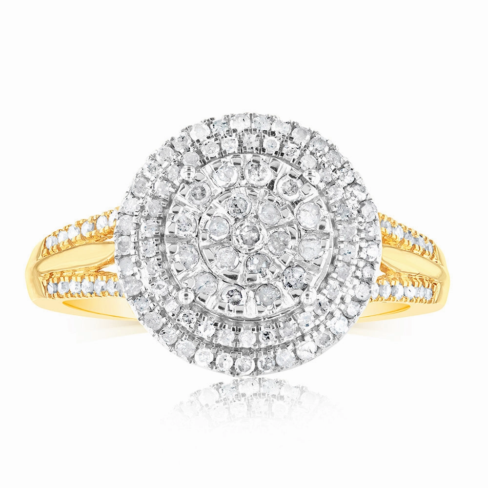 1/2 Carat Diamond Round Shaped Ring in 9ct Yellow Gold & Sterling Silver