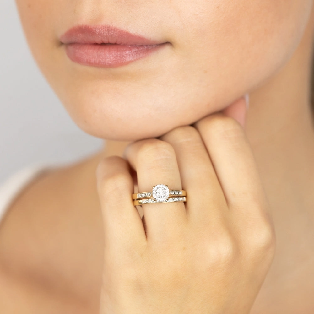 1/6 Carat Diamond 2 Ring Bridal Set in Gold Plated Sterling Silver
