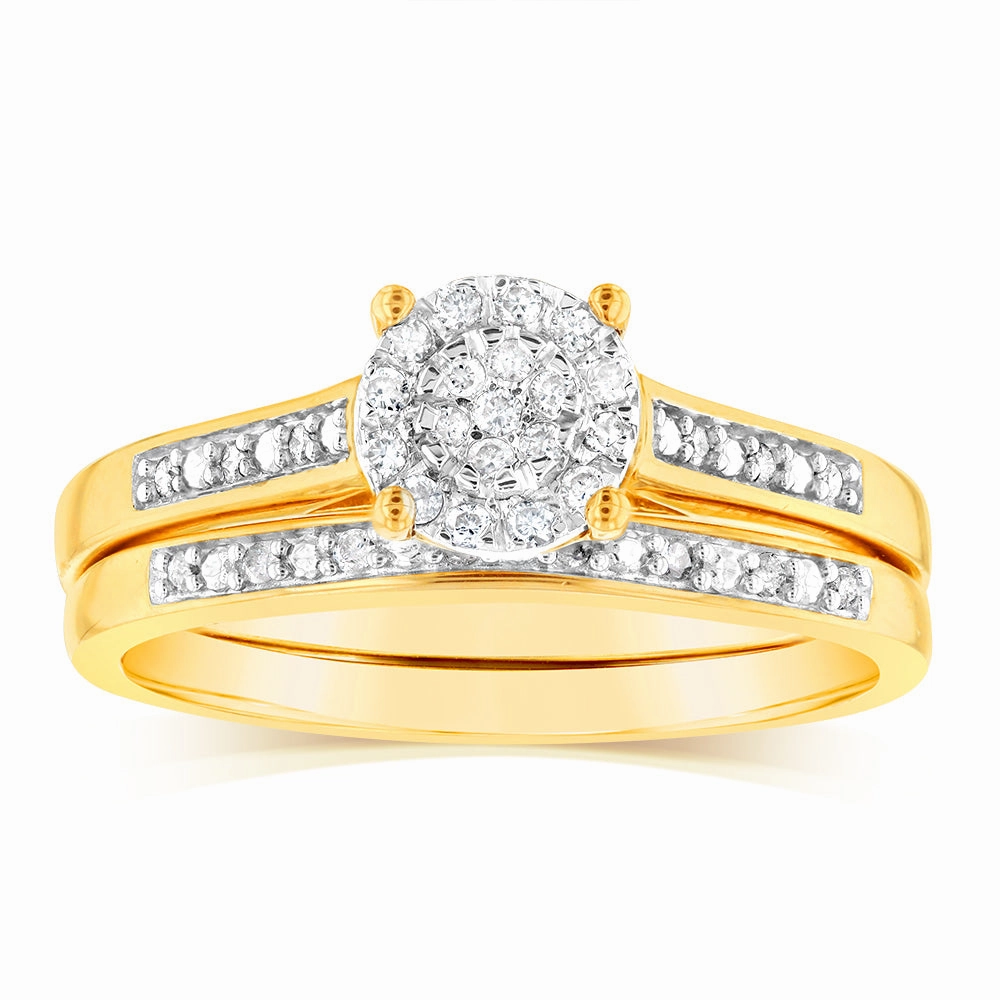 1/6 Carat Diamond 2 Ring Bridal Set in Gold Plated Sterling Silver
