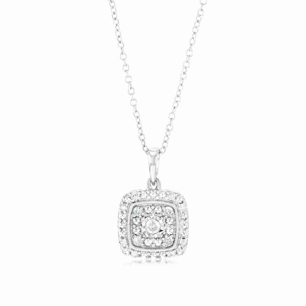 1/6 Carat Diamond Cushion Pendant in Sterling Silver