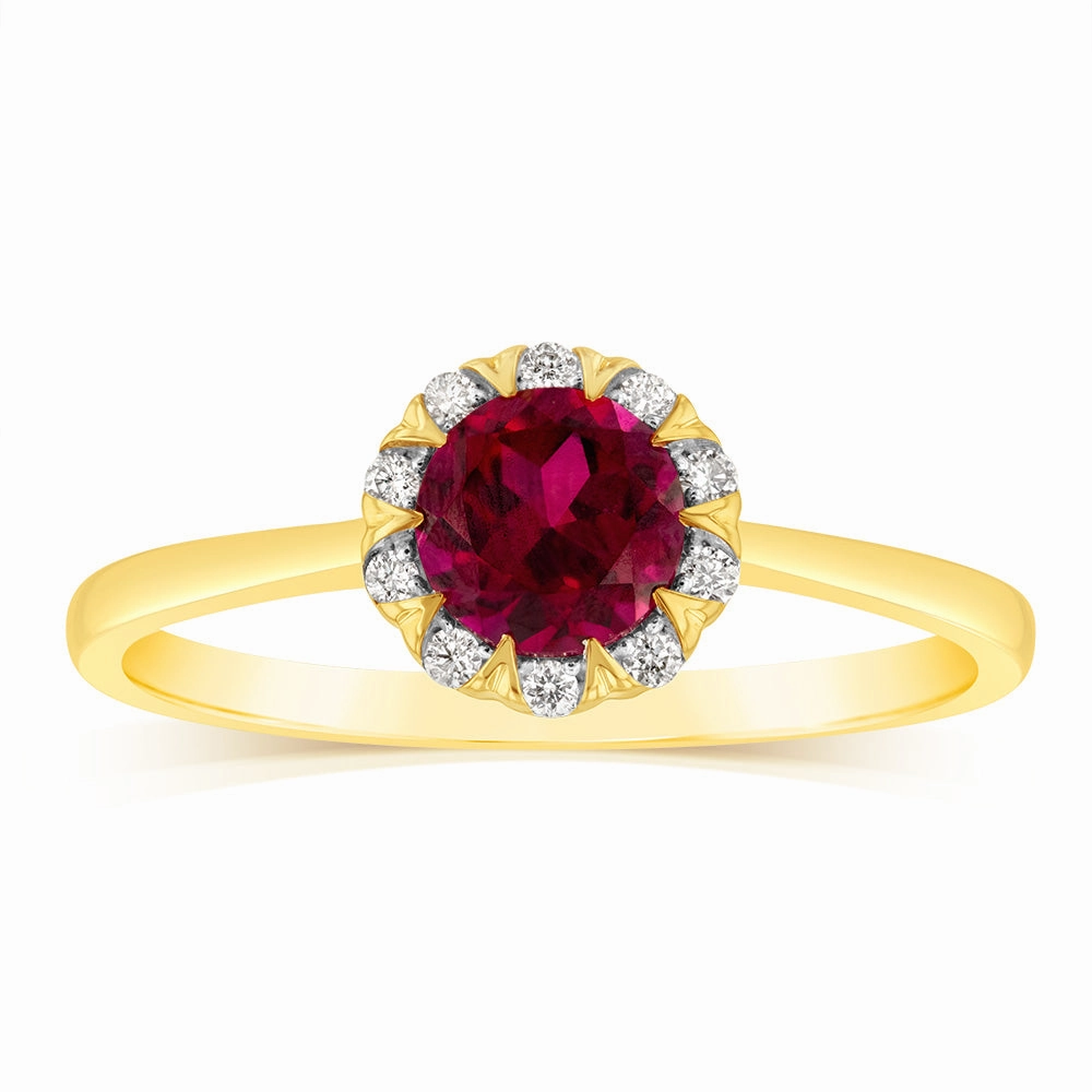 1 Carat Created Ruby and Diamond Ring in 9ct Yellow Gold