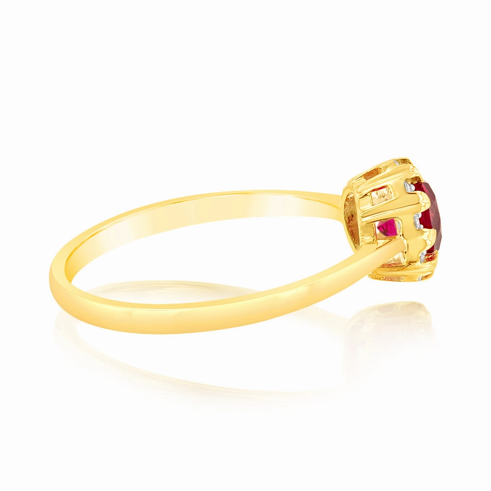 1 Carat Created Ruby and Diamond Ring in 9ct Yellow Gold