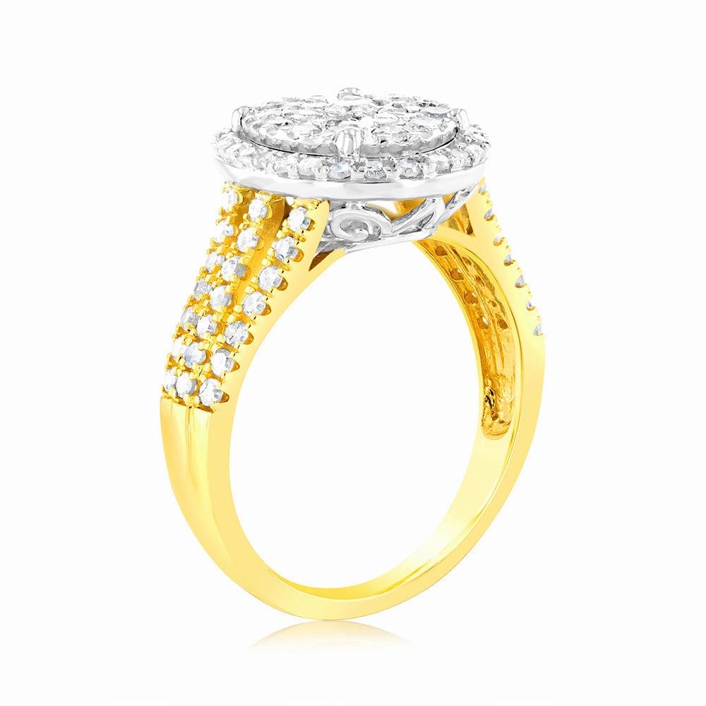 1 Carat Diamond Oval Shaped Ring in 9ct Yellow Gold & Sterling Silver