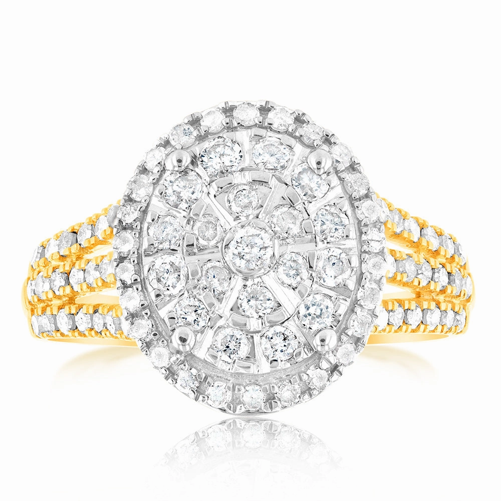 1 Carat Diamond Oval Shaped Ring in 9ct Yellow Gold & Sterling Silver